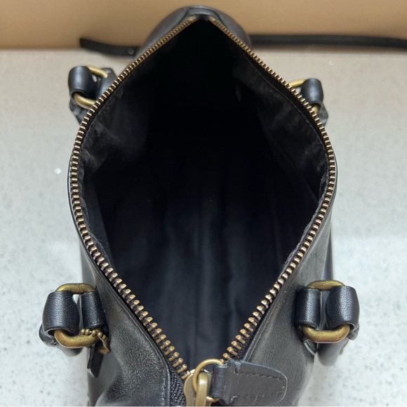 COACH Black Rowan Crossgrain Leather Crossbody Boston Gold Studs Purse Bag - Picture 8 of 13